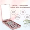 Foldable Rotating LED Makeup Mirror with Brush Storage